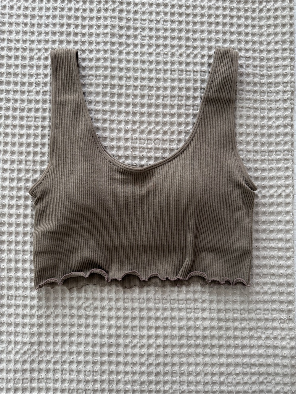 Ribbed Scoop Neck Crop Tank Top - Taupe